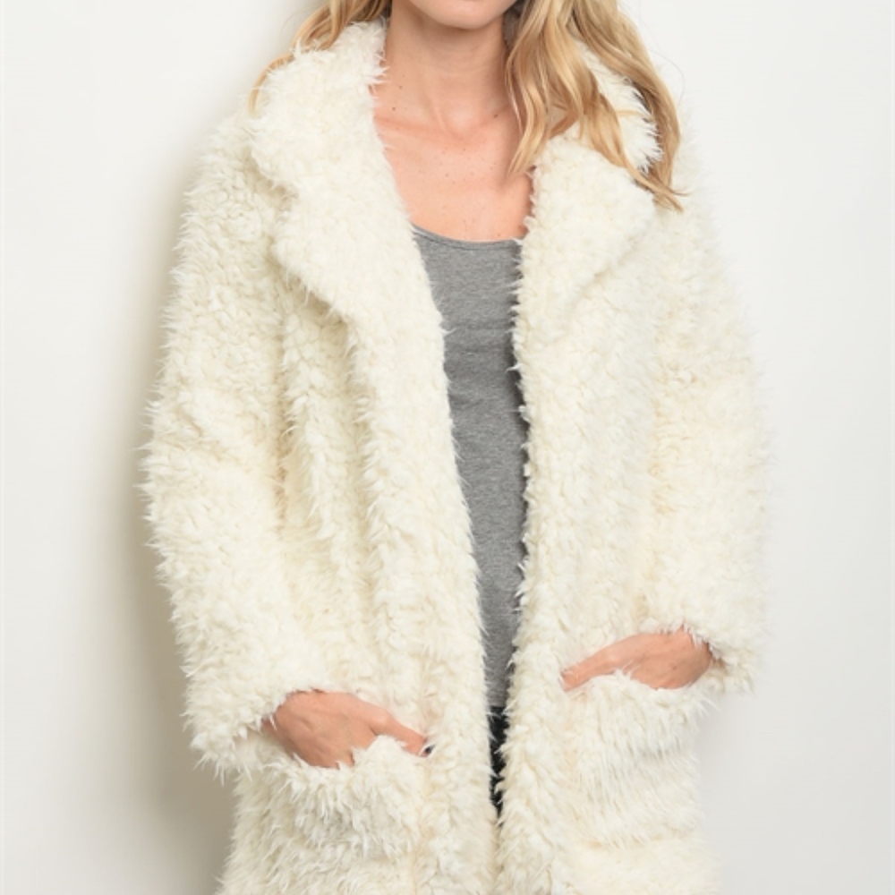 1 LEFT! Faux Shaggy Open Front coat - Picture 3 of 8